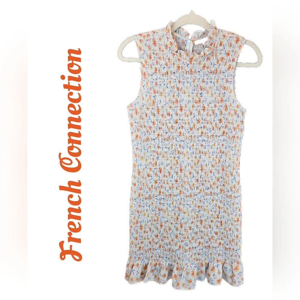 French Connection Mini Dress Womens Sz S Camille Verona Smoked Ruffles